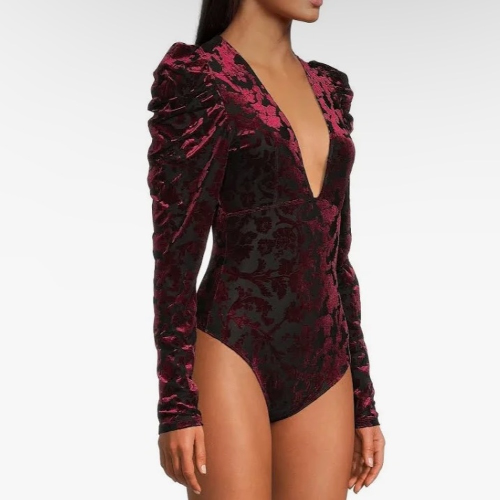 Free People Black and Red Velvet Bodysuit